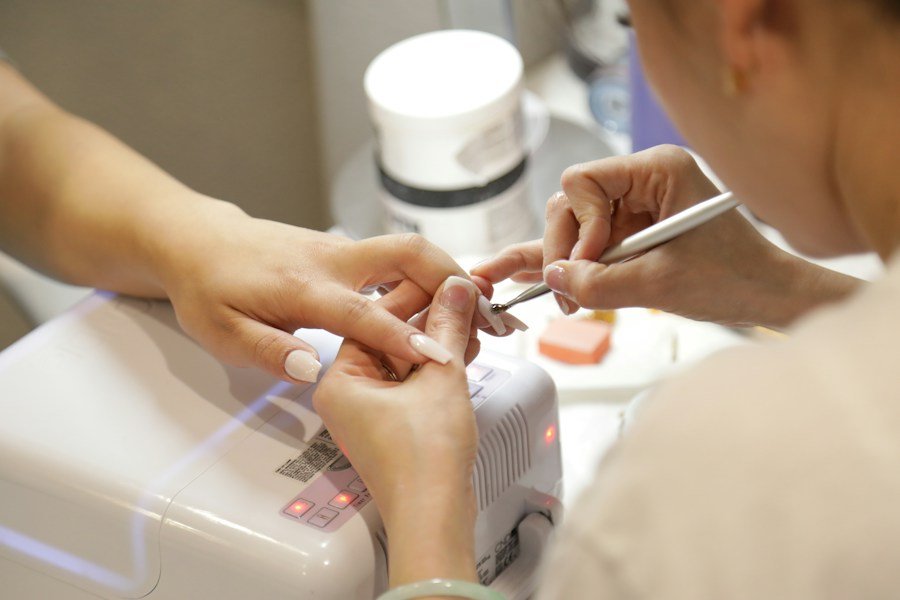 Close-up of a professional manicure in progress